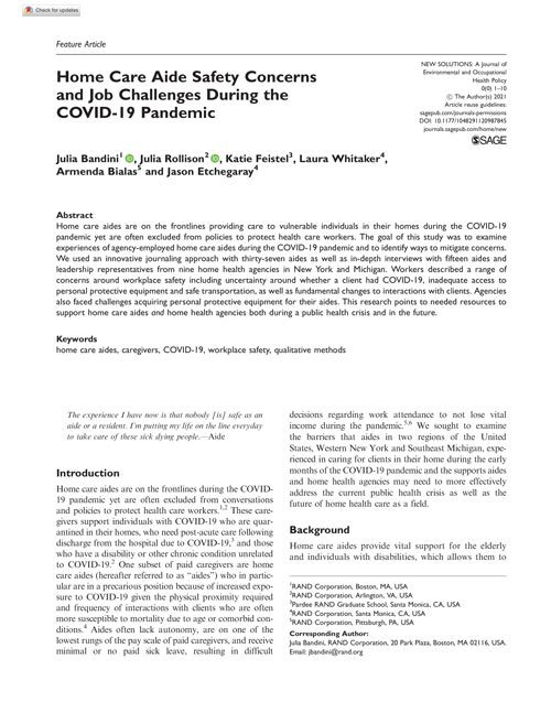 Home Care Aide Safety Concerns and Job Challenges During the COVID-19 Pandemic